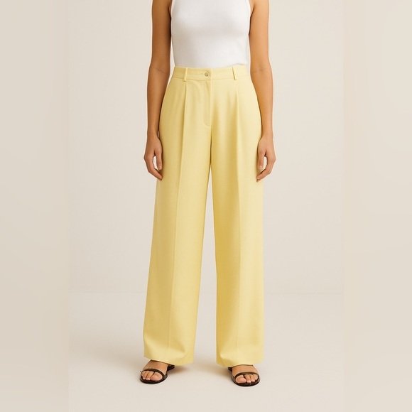 Zara Pants - ZARA Light Butter Yellow Wide-Leg Viscose Pants Size XXL